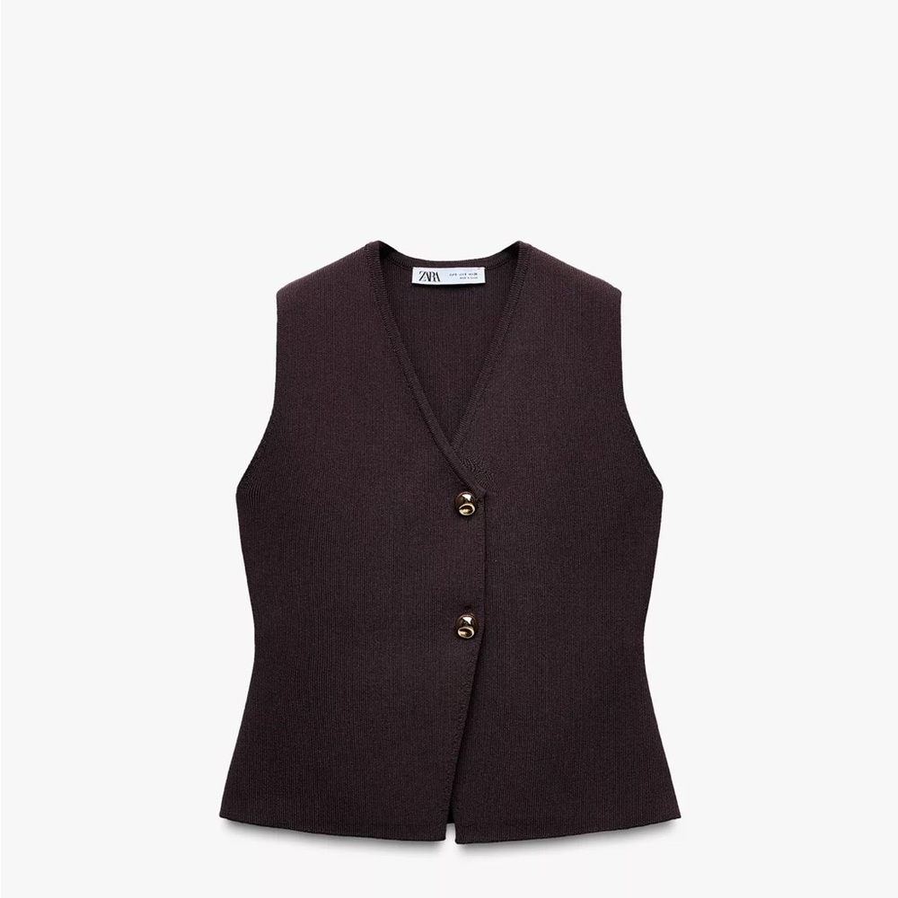 Zara Basic Knit Gold Button Top - image 1